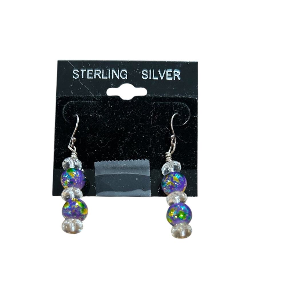 Sterling Silver Findings Blue Glitter Smooth Beads Faceted Clear Beads Pierced